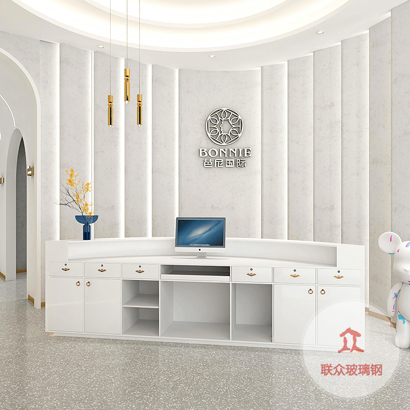 時(shí)尚大氣前臺(tái)接待臺(tái)玻璃鋼酒店前臺(tái)美容院吧臺(tái)售樓處沙盤千尋定制