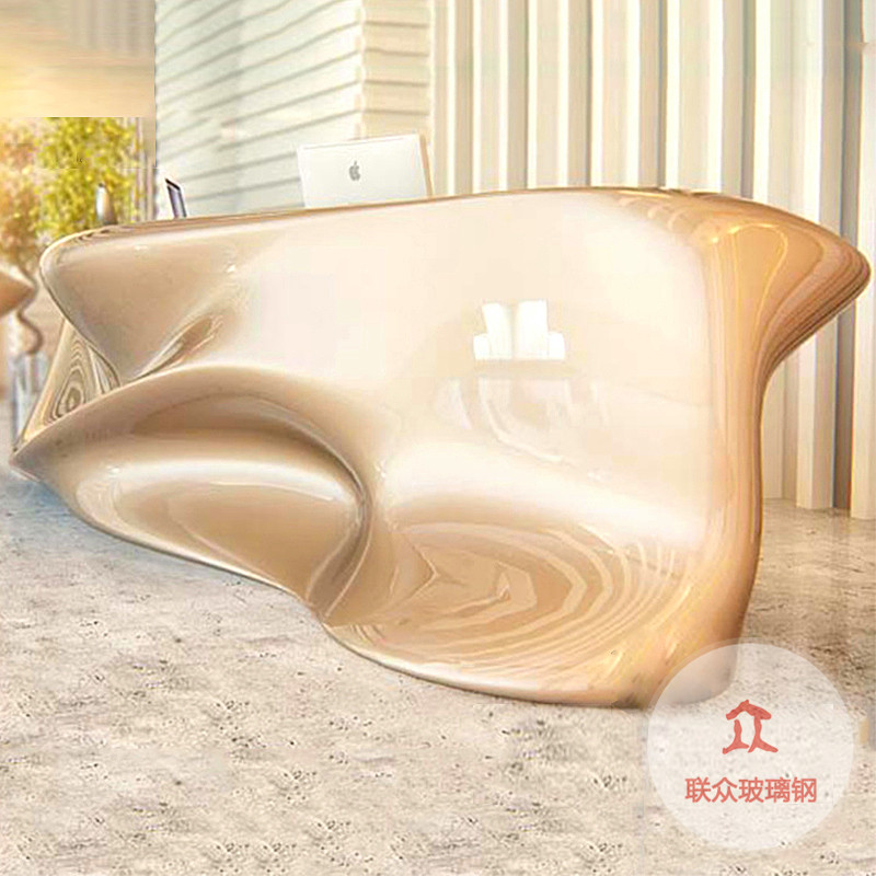 辦公前臺(tái)玻璃鋼簡約現(xiàn)代接待臺(tái)咨詢吧臺(tái)異形可定制高端創(chuàng)意收銀臺(tái)