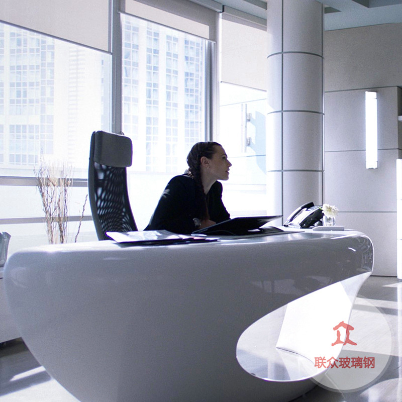 定制大型創(chuàng)意異形玻璃鋼烤漆前臺公司大堂接待臺售樓部服務臺吧臺