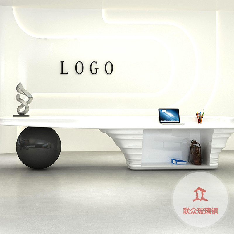 創(chuàng)意異形玻璃鋼烤漆前臺現(xiàn)代公司大堂接待臺售樓部服務臺戶外吧臺