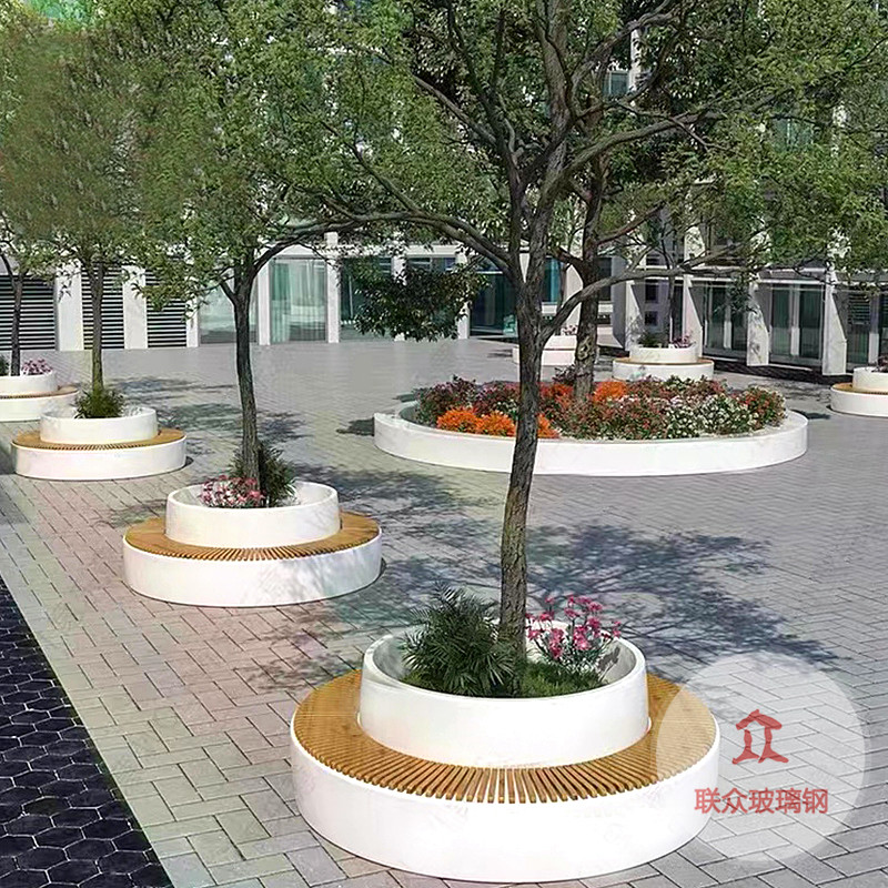 定制戶(hù)外玻璃鋼樹(shù)池坐凳異形景觀園林花壇座椅商場(chǎng)休息圍樹(shù)休閑椅